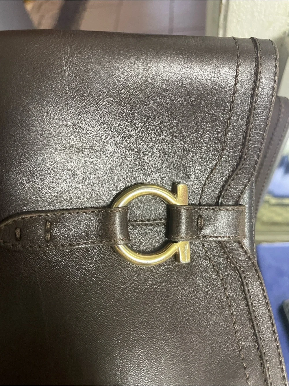 Salvatore Ferragamo Dark Brown Leather Riding Boots with Gold Hardware - Picture 3 of 5